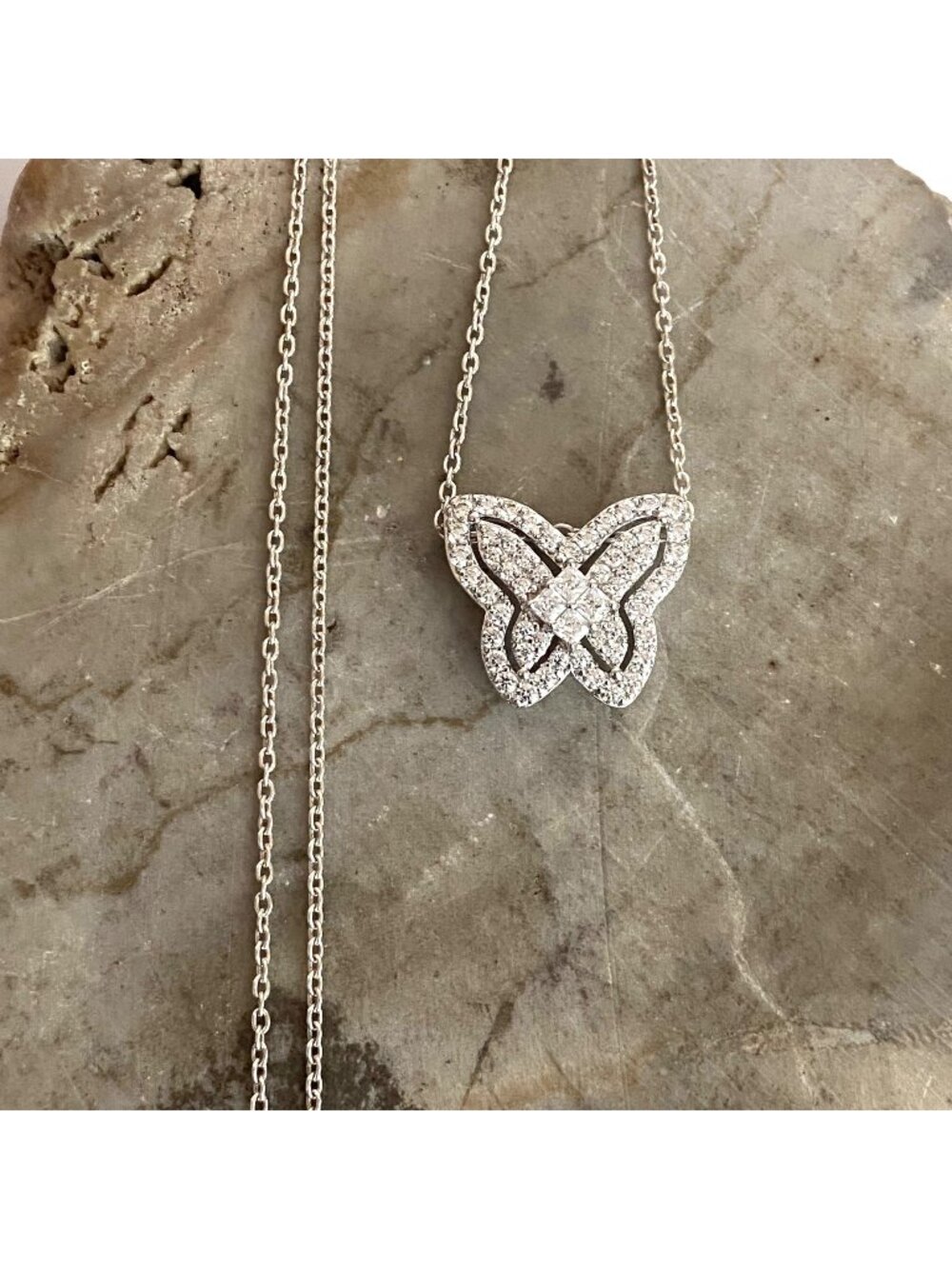 Sterling Silver 925 DBJ Cubic Zirconia Pave Butterfly Pendant Necklace 16" Chain